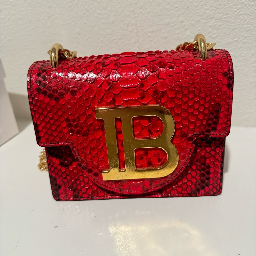 Balmain Red and Gold Mini Bag with Signature Logo